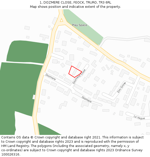 1, DOZMERE CLOSE, FEOCK, TRURO, TR3 6RL: Location map and indicative extent of plot