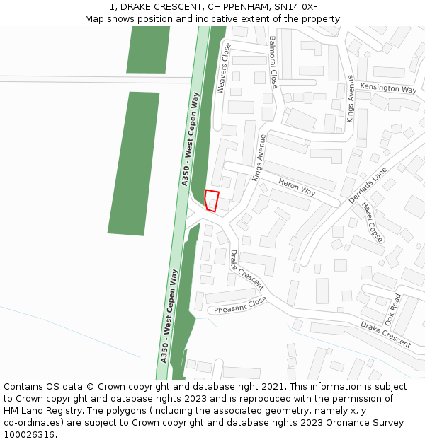 1, DRAKE CRESCENT, CHIPPENHAM, SN14 0XF: Location map and indicative extent of plot