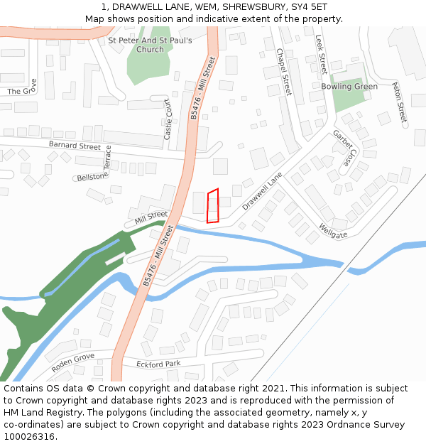 1, DRAWWELL LANE, WEM, SHREWSBURY, SY4 5ET: Location map and indicative extent of plot