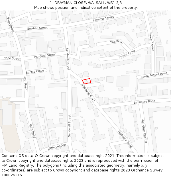 1, DRAYMAN CLOSE, WALSALL, WS1 3JR: Location map and indicative extent of plot