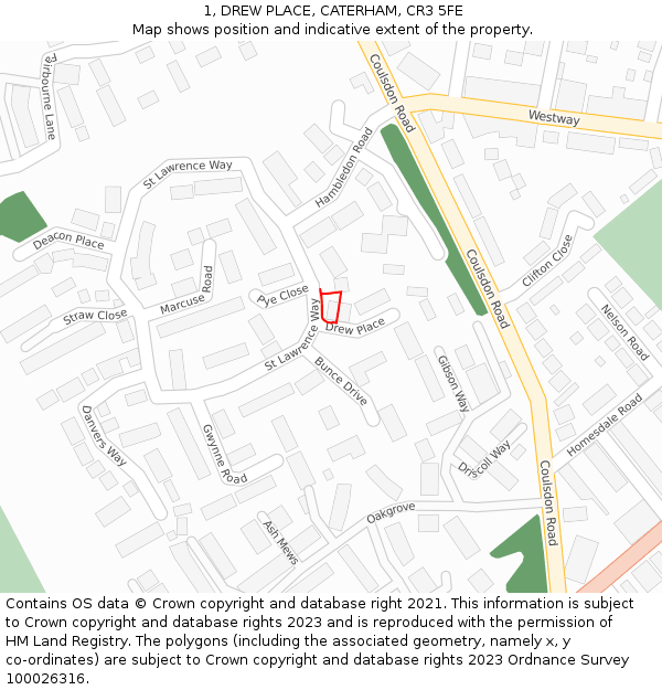 1, DREW PLACE, CATERHAM, CR3 5FE: Location map and indicative extent of plot