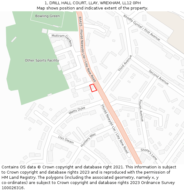 1, DRILL HALL COURT, LLAY, WREXHAM, LL12 0PH: Location map and indicative extent of plot