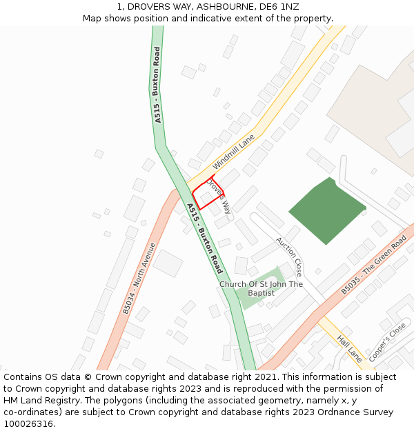 1, DROVERS WAY, ASHBOURNE, DE6 1NZ: Location map and indicative extent of plot