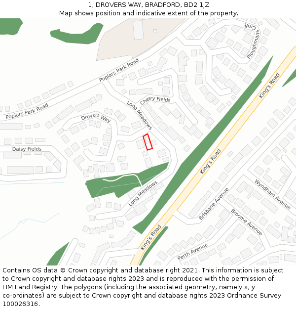 1, DROVERS WAY, BRADFORD, BD2 1JZ: Location map and indicative extent of plot