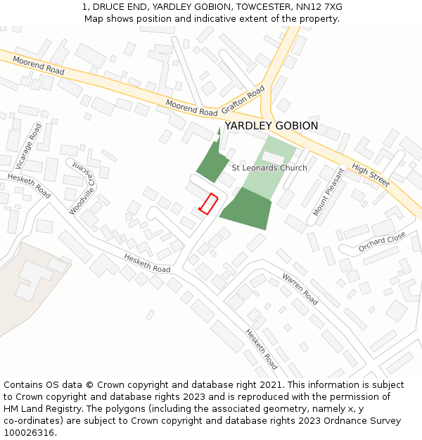 1, DRUCE END, YARDLEY GOBION, TOWCESTER, NN12 7XG: Location map and indicative extent of plot