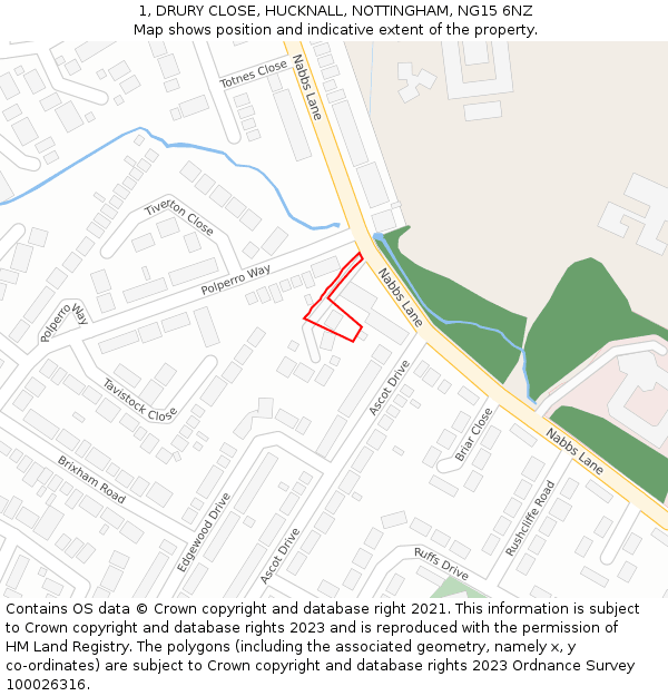 1, DRURY CLOSE, HUCKNALL, NOTTINGHAM, NG15 6NZ: Location map and indicative extent of plot