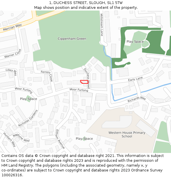 1, DUCHESS STREET, SLOUGH, SL1 5TW: Location map and indicative extent of plot