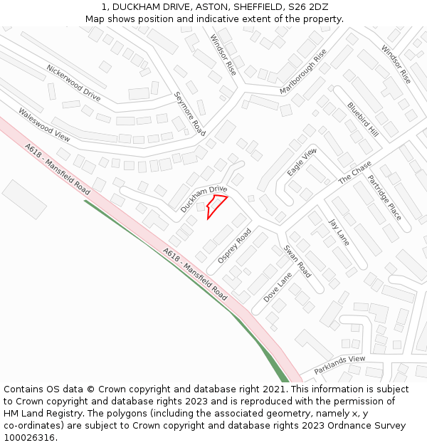 1, DUCKHAM DRIVE, ASTON, SHEFFIELD, S26 2DZ: Location map and indicative extent of plot