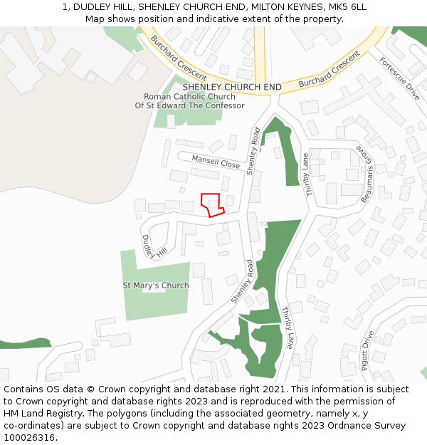 1, DUDLEY HILL, SHENLEY CHURCH END, MILTON KEYNES, MK5 6LL: Location map and indicative extent of plot