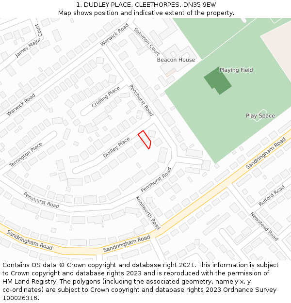 1, DUDLEY PLACE, CLEETHORPES, DN35 9EW: Location map and indicative extent of plot