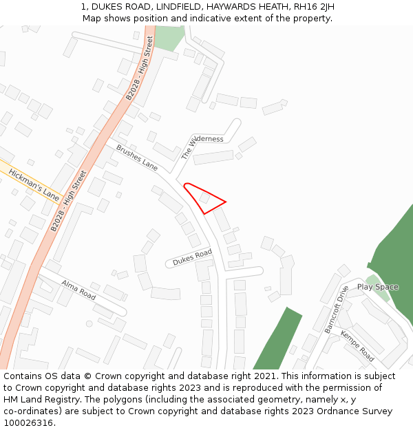 1, DUKES ROAD, LINDFIELD, HAYWARDS HEATH, RH16 2JH: Location map and indicative extent of plot