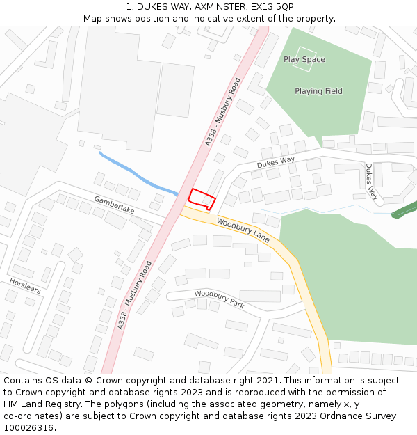 1, DUKES WAY, AXMINSTER, EX13 5QP: Location map and indicative extent of plot