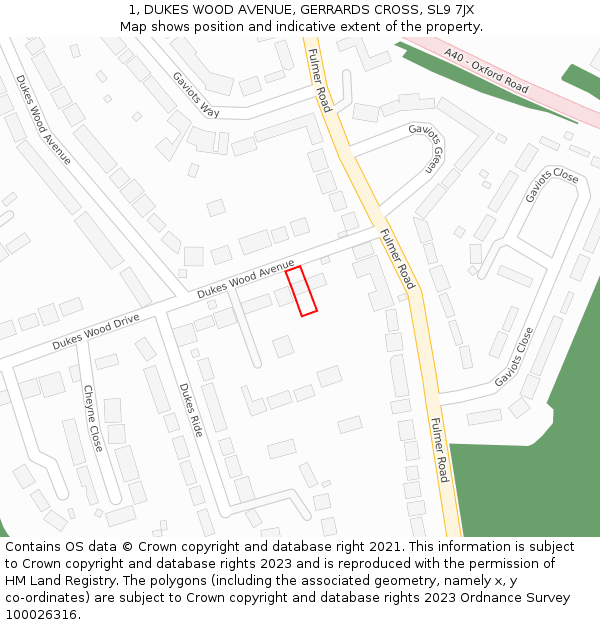 1, DUKES WOOD AVENUE, GERRARDS CROSS, SL9 7JX: Location map and indicative extent of plot