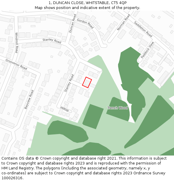 1, DUNCAN CLOSE, WHITSTABLE, CT5 4QP: Location map and indicative extent of plot