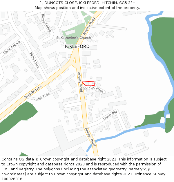 1, DUNCOTS CLOSE, ICKLEFORD, HITCHIN, SG5 3FH: Location map and indicative extent of plot