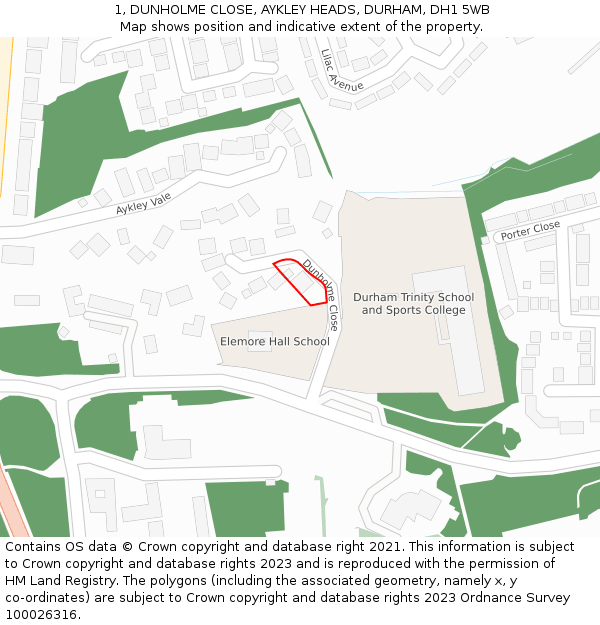 1, DUNHOLME CLOSE, AYKLEY HEADS, DURHAM, DH1 5WB: Location map and indicative extent of plot