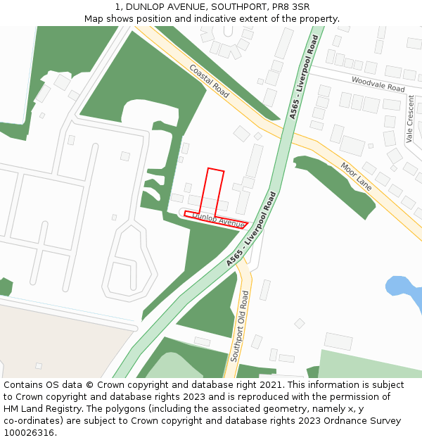 1, DUNLOP AVENUE, SOUTHPORT, PR8 3SR: Location map and indicative extent of plot