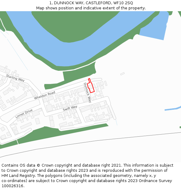 1, DUNNOCK WAY, CASTLEFORD, WF10 2SQ: Location map and indicative extent of plot