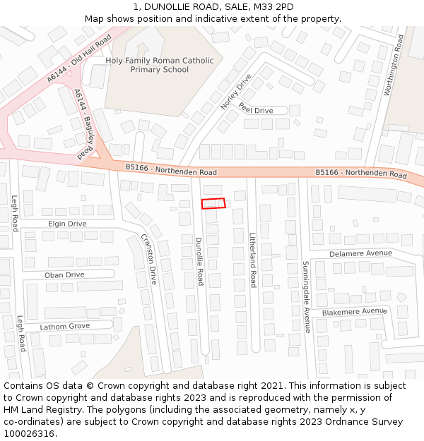 1, DUNOLLIE ROAD, SALE, M33 2PD: Location map and indicative extent of plot