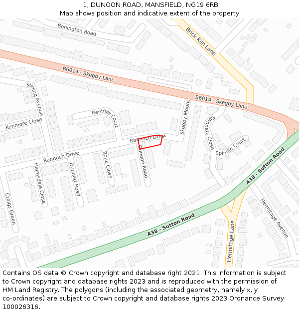 1, DUNOON ROAD, MANSFIELD, NG19 6RB: Location map and indicative extent of plot
