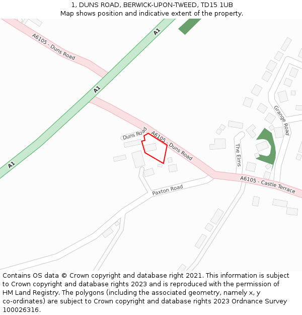 1, DUNS ROAD, BERWICK-UPON-TWEED, TD15 1UB: Location map and indicative extent of plot