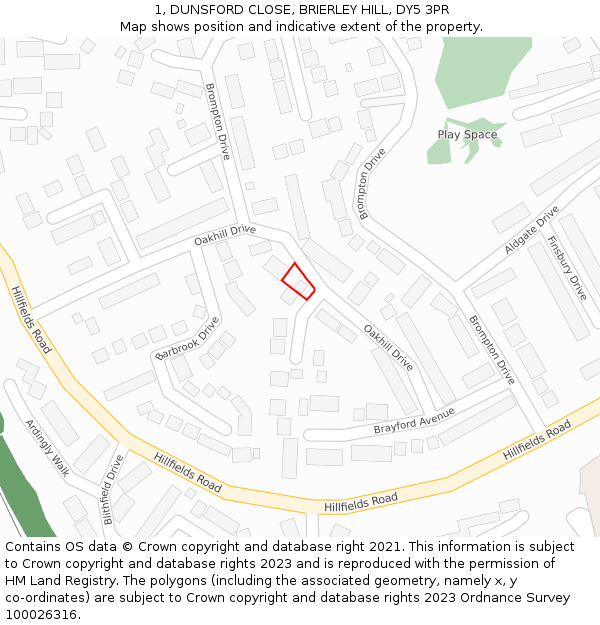 1, DUNSFORD CLOSE, BRIERLEY HILL, DY5 3PR: Location map and indicative extent of plot
