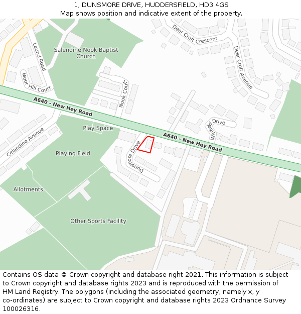 1, DUNSMORE DRIVE, HUDDERSFIELD, HD3 4GS: Location map and indicative extent of plot