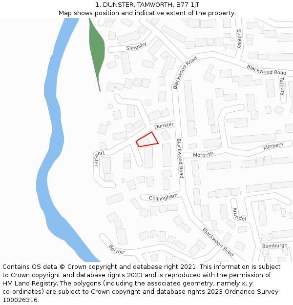 1, DUNSTER, TAMWORTH, B77 1JT: Location map and indicative extent of plot