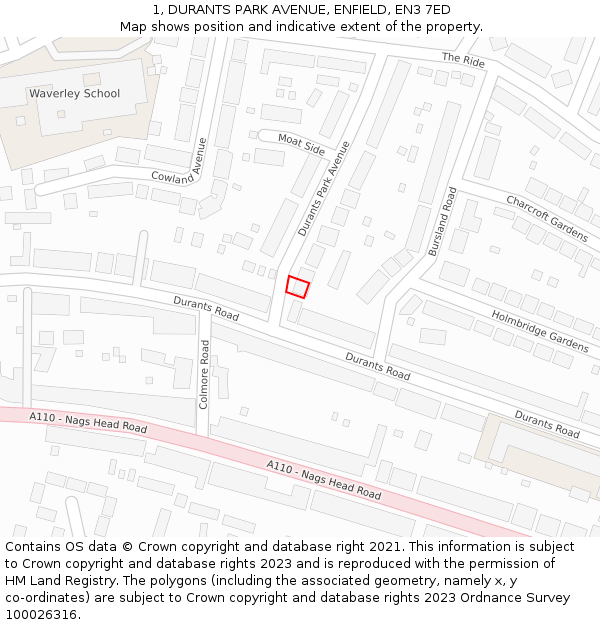 1, DURANTS PARK AVENUE, ENFIELD, EN3 7ED: Location map and indicative extent of plot