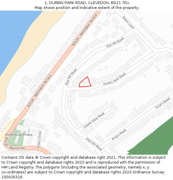 1, DURBIN PARK ROAD, CLEVEDON, BS21 7EU: Location map and indicative extent of plot