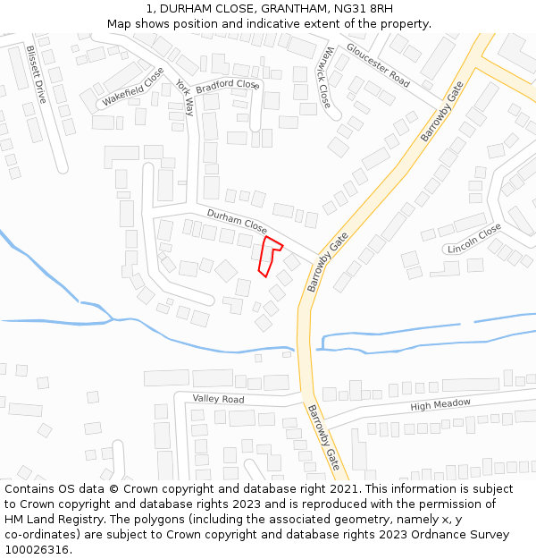 1, DURHAM CLOSE, GRANTHAM, NG31 8RH: Location map and indicative extent of plot