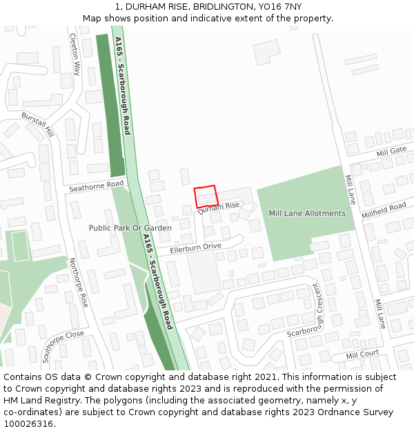 1, DURHAM RISE, BRIDLINGTON, YO16 7NY: Location map and indicative extent of plot