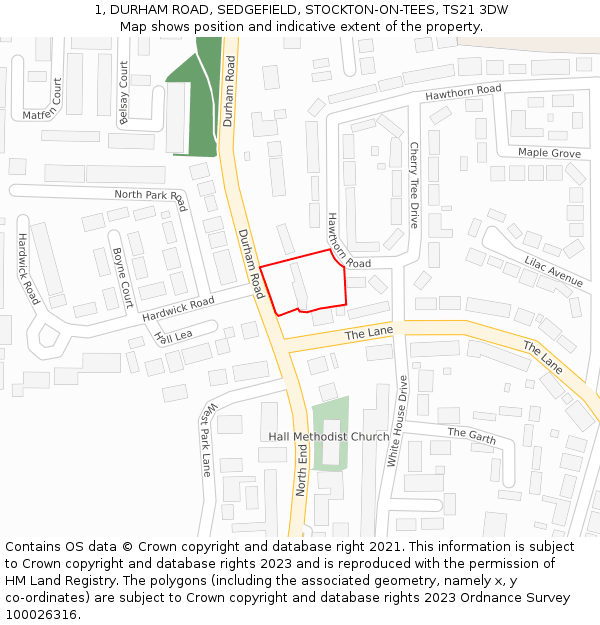 1, DURHAM ROAD, SEDGEFIELD, STOCKTON-ON-TEES, TS21 3DW: Location map and indicative extent of plot