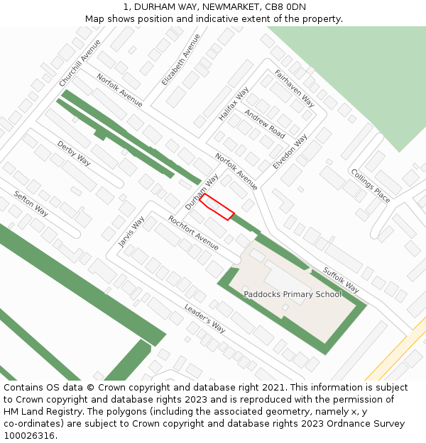 1, DURHAM WAY, NEWMARKET, CB8 0DN: Location map and indicative extent of plot