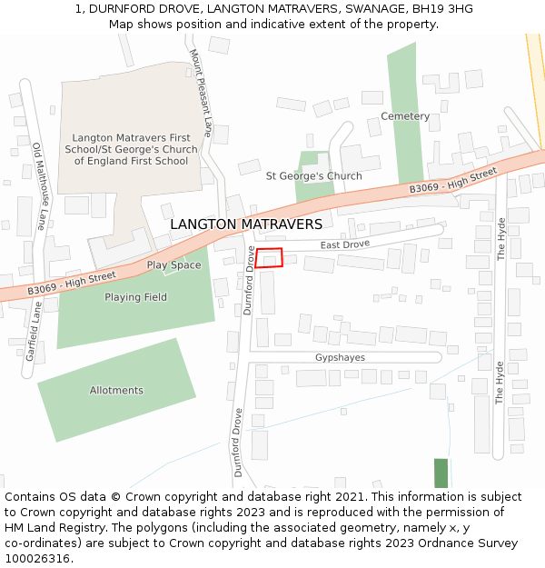 1, DURNFORD DROVE, LANGTON MATRAVERS, SWANAGE, BH19 3HG: Location map and indicative extent of plot