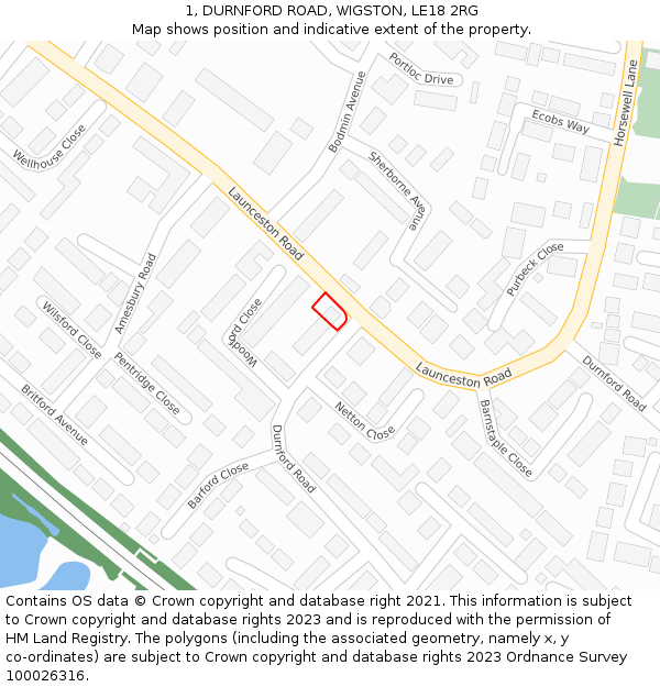 1, DURNFORD ROAD, WIGSTON, LE18 2RG: Location map and indicative extent of plot