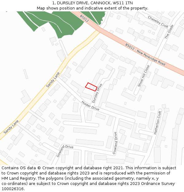 1, DURSLEY DRIVE, CANNOCK, WS11 1TN: Location map and indicative extent of plot