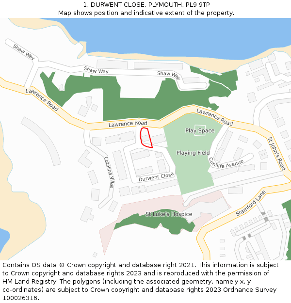 1, DURWENT CLOSE, PLYMOUTH, PL9 9TP: Location map and indicative extent of plot