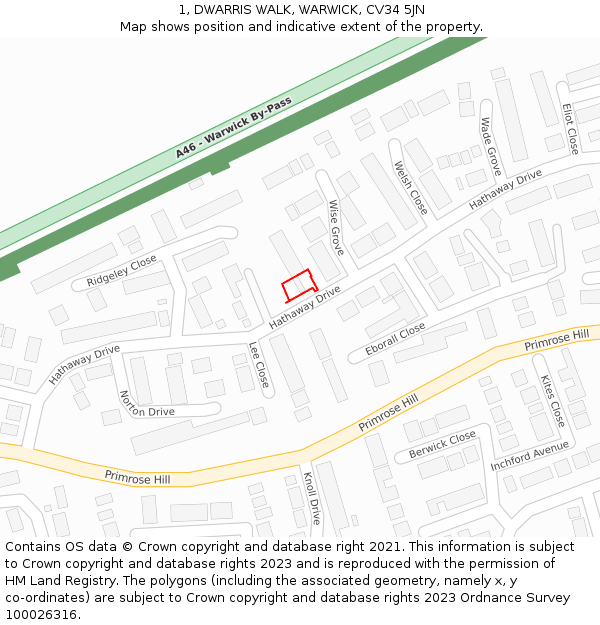 1, DWARRIS WALK, WARWICK, CV34 5JN: Location map and indicative extent of plot