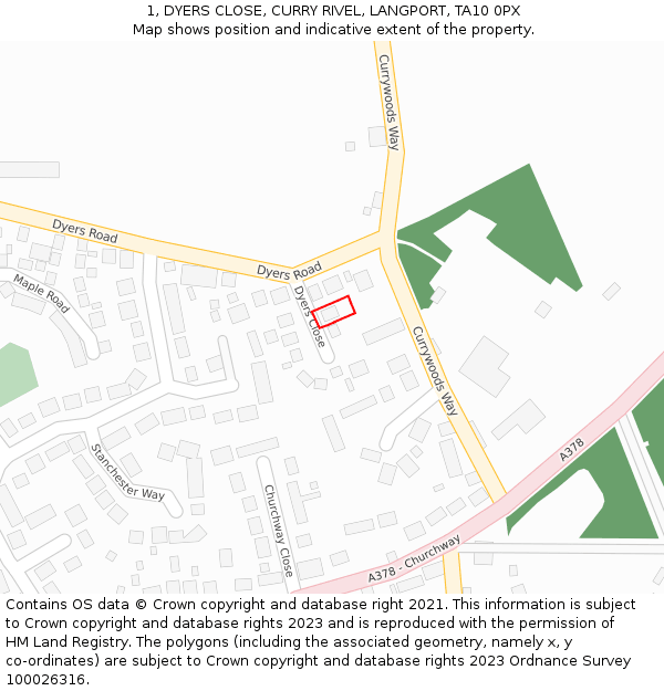 1, DYERS CLOSE, CURRY RIVEL, LANGPORT, TA10 0PX: Location map and indicative extent of plot