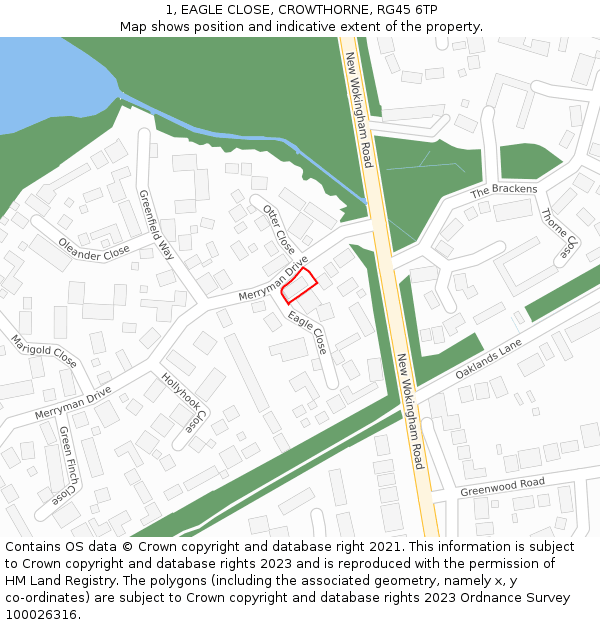 1, EAGLE CLOSE, CROWTHORNE, RG45 6TP: Location map and indicative extent of plot