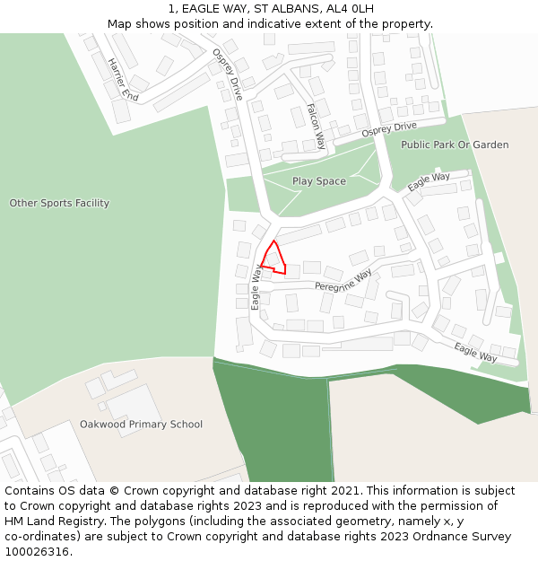 1, EAGLE WAY, ST ALBANS, AL4 0LH: Location map and indicative extent of plot
