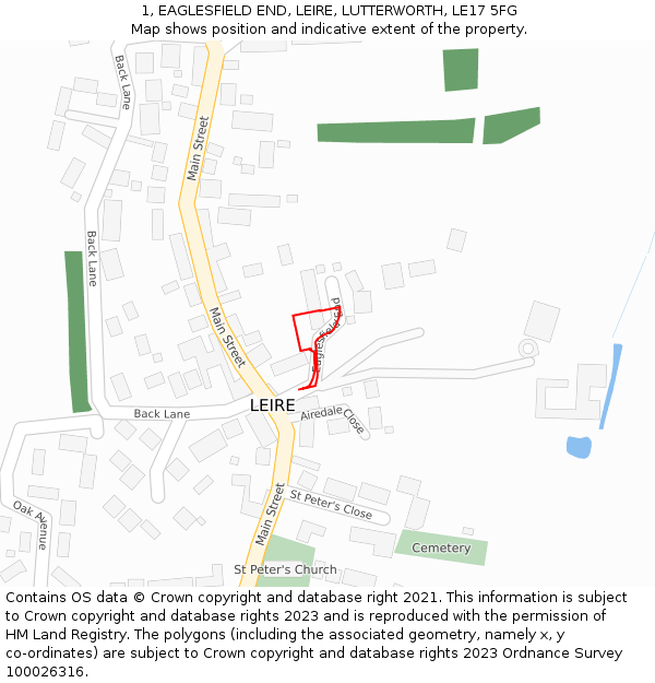 1, EAGLESFIELD END, LEIRE, LUTTERWORTH, LE17 5FG: Location map and indicative extent of plot