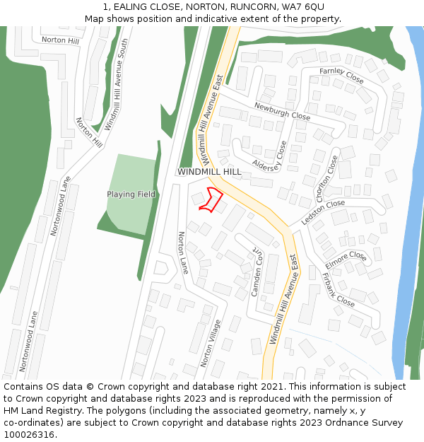 1, EALING CLOSE, NORTON, RUNCORN, WA7 6QU: Location map and indicative extent of plot