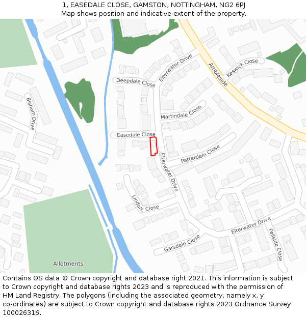 1, EASEDALE CLOSE, GAMSTON, NOTTINGHAM, NG2 6PJ: Location map and indicative extent of plot