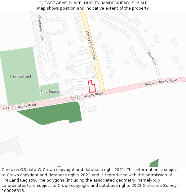 1, EAST ARMS PLACE, HURLEY, MAIDENHEAD, SL6 5LE: Location map and indicative extent of plot