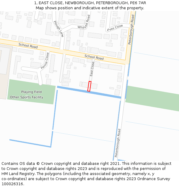 1, EAST CLOSE, NEWBOROUGH, PETERBOROUGH, PE6 7AR: Location map and indicative extent of plot