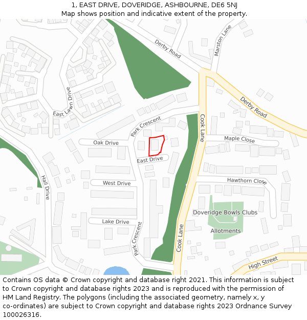 1, EAST DRIVE, DOVERIDGE, ASHBOURNE, DE6 5NJ: Location map and indicative extent of plot