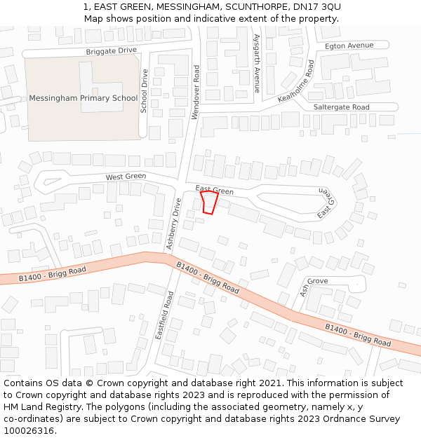 1, EAST GREEN, MESSINGHAM, SCUNTHORPE, DN17 3QU: Location map and indicative extent of plot