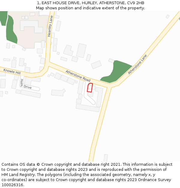 1, EAST HOUSE DRIVE, HURLEY, ATHERSTONE, CV9 2HB: Location map and indicative extent of plot
